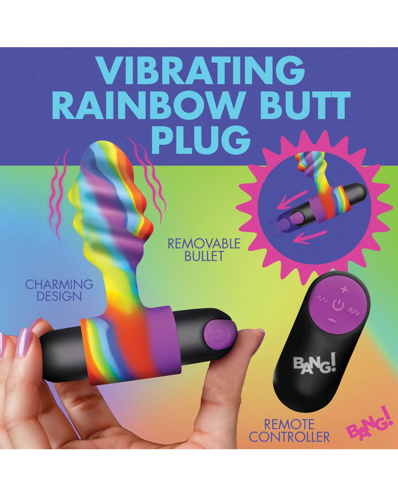 Bang! Vibrating Rainbow Butt Plug - Image 4
