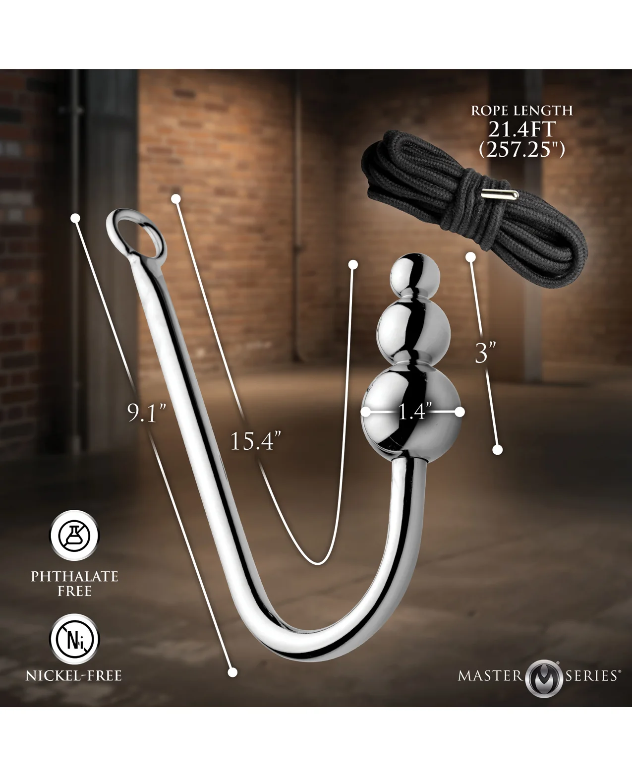 Master Series Roped Beaded Anal Hook with rope - Image 5