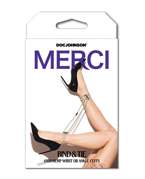 Merci Restrain 6mm Hemp Wrist or Ankle Cuffs Black - Image 2